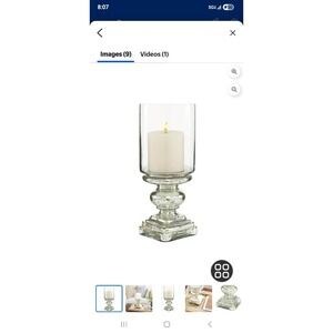DecMode Silver Glass Handmade Turned Style Pillar Hurricane Lamp with Faux Mercu